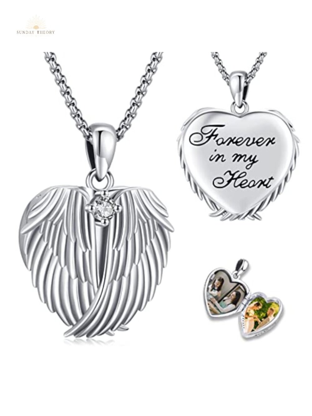 Vintage Style Heart Picture Locket Necklace 925 Sterling Silver Photo Pendant